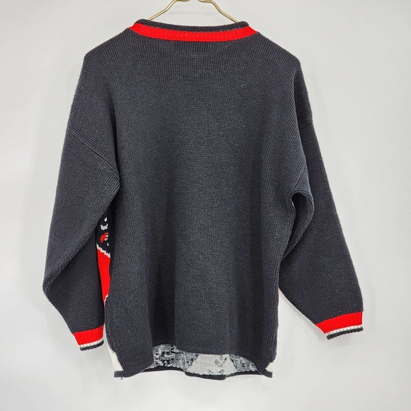 Vintage Dana Scott Argyle Red Floral Multipattern Chunky Knit Grandma Sweater - Picture 4 of 7